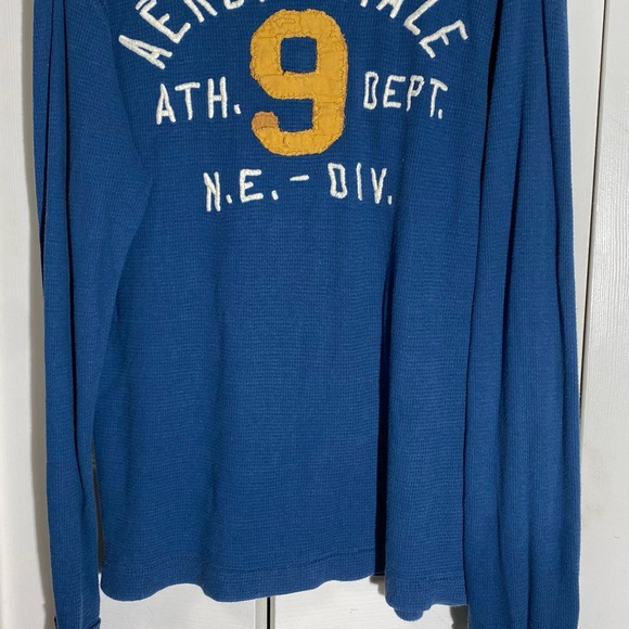 Aeropostale waffle Knit long sleeve patchwork shirt M Y2K Rare Blue   AA06 - Picture 1 of 5